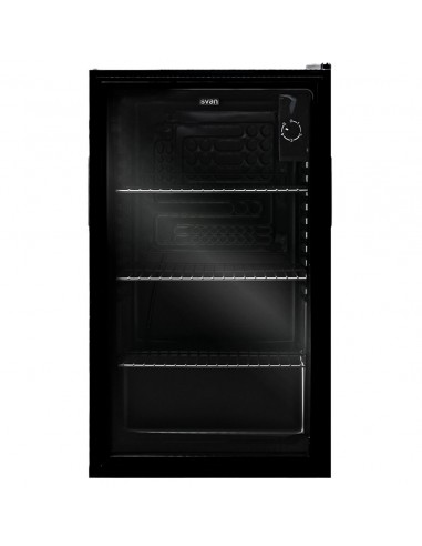 80 L Kühlschrank mit schwarzer Glastür.